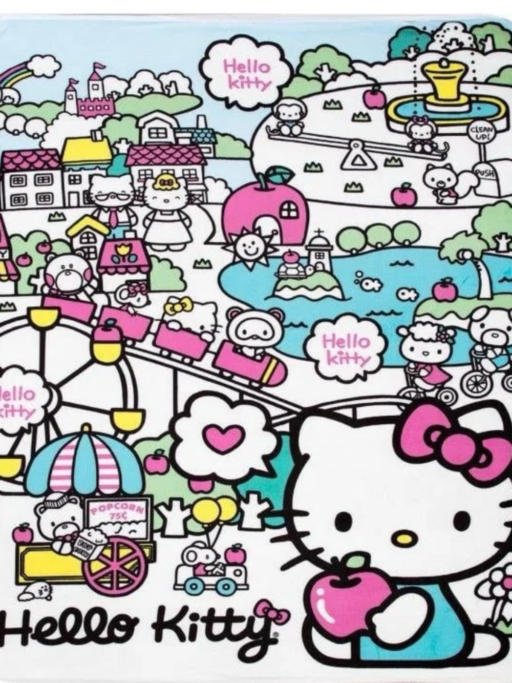 Hello Kitty Pink, Teal & Yellow Party Tablecover - Sanrio